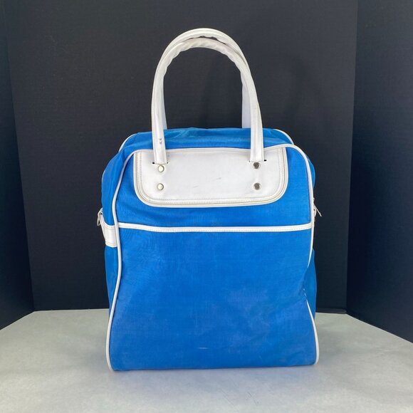 Vintage Speedo Footed Gym Travel Zip Bag Blue and White - Picture 3 of 15